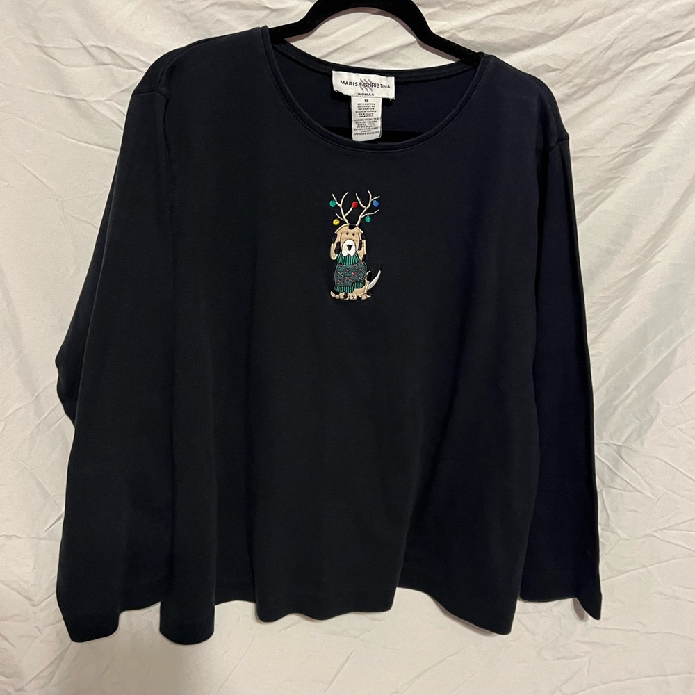 1X Vintage y2k Marisa Christina Black Christmas Lights Puppy Dog Top